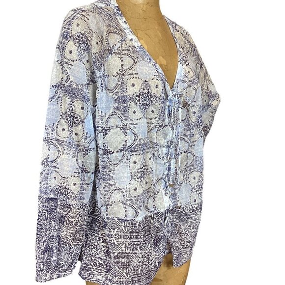 INC International Concepts Lace-up Sheer Shimmer Blouse Plus Sz 2X #308A - Picture 3 of 7